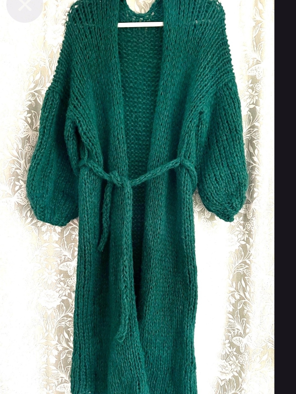 Alpaca Silk Green Chunky Knit Long Cardigan Sweater